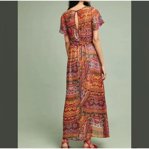 Akemi + Kin Anthro Sz US 0 Multicolor Murol Flutter Faux Wrap Chiffon Maxi Dress - Picture 9 of 11